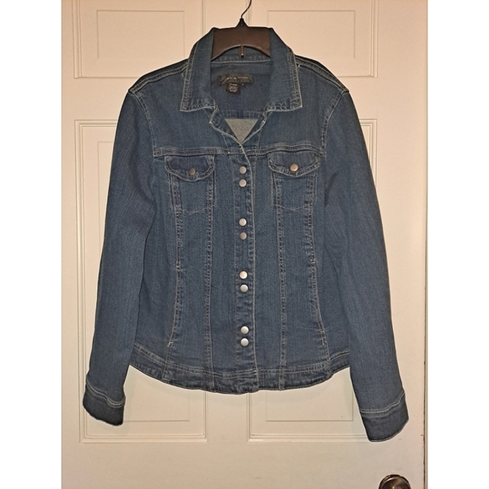 Live a Little denim jean jacket size Large button up collared coat casual winter
